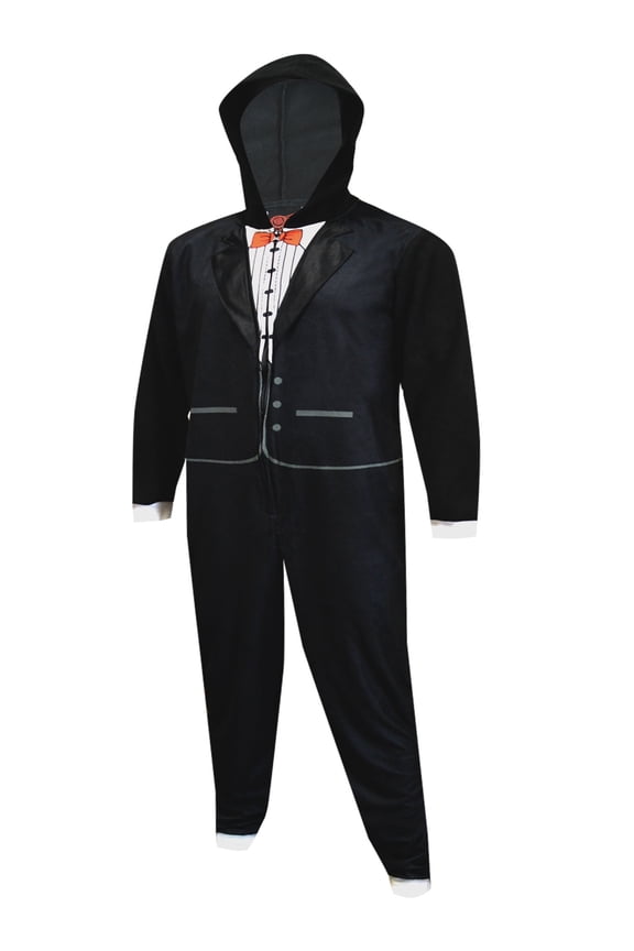 Mens Black Tuxedo Union Suit One Piece Pajama (Medium)