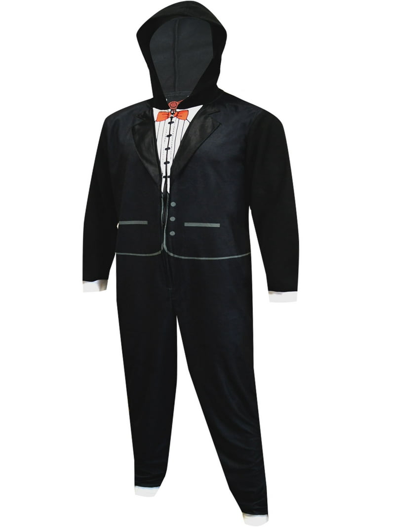 Mad Engine Mens Black Tuxedo Union Suit One Piece Pajama (Small
