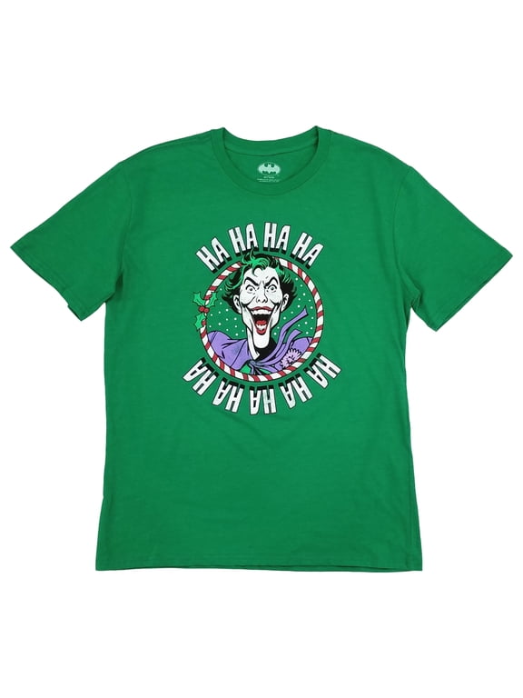 Mens Green DC Comics The Joker Xmas Holiday Christmas T-Shirt Large