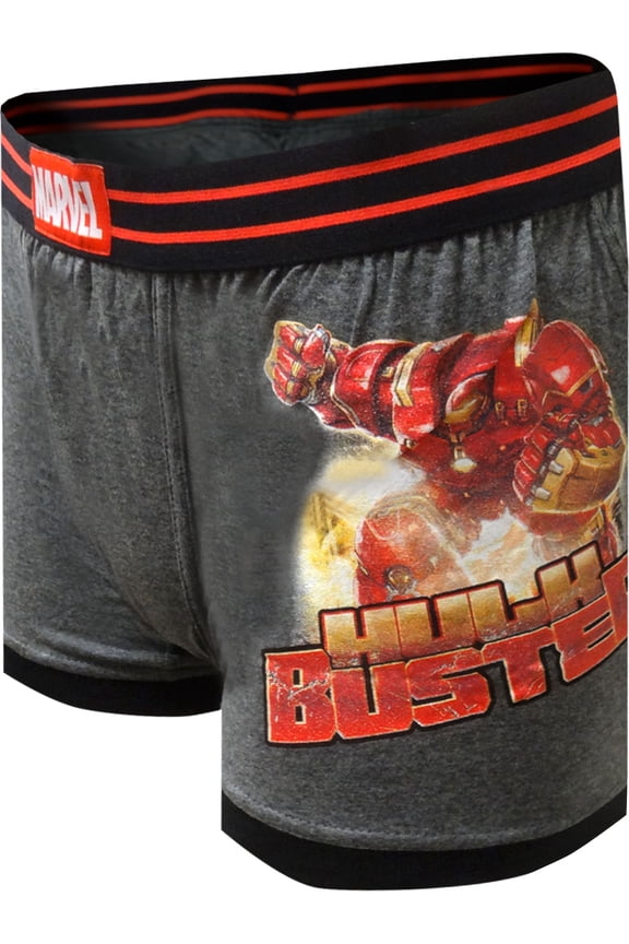 Mad Engine Mens Marvel Comics Avengers Hulkbuster Gray Boxer Brief (Small)
