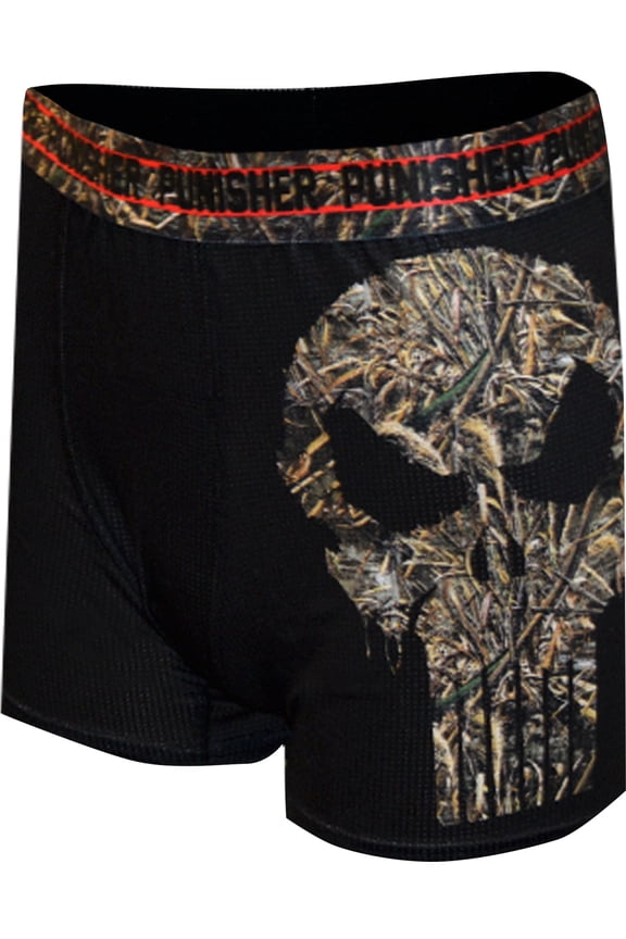 Mens Marvel Comics The Punisher Black and Camo Boxer Brief (Large)