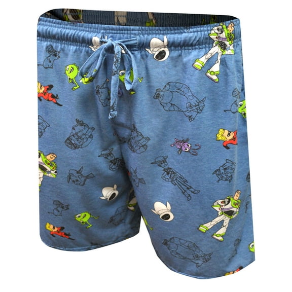 Mad Engine Mens Pixar Characters Toy Story Incredibles Dory Collage Lounge Shorts (Large)