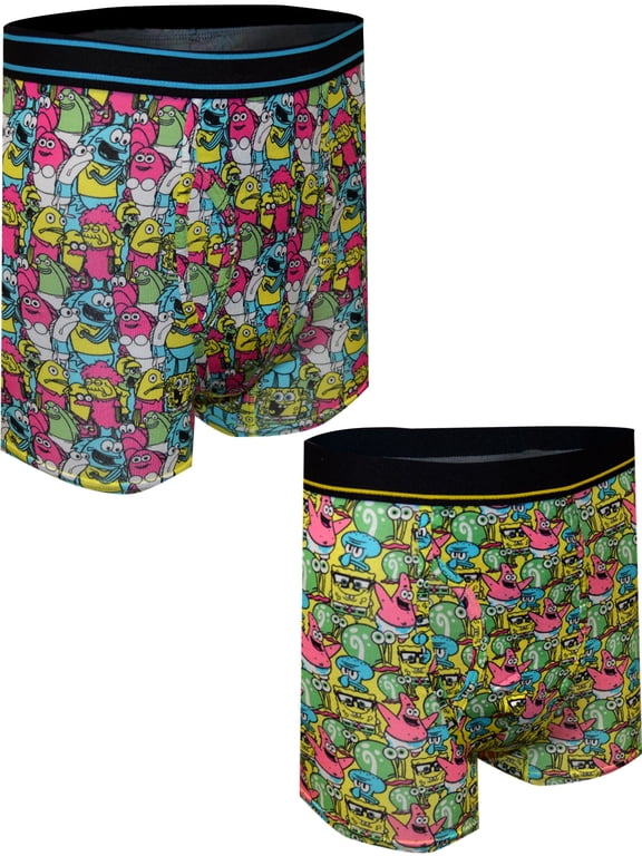 Mens SpongeBob Squarepants Cast of Characters Boxer Briefs 2 Pack (Medium)