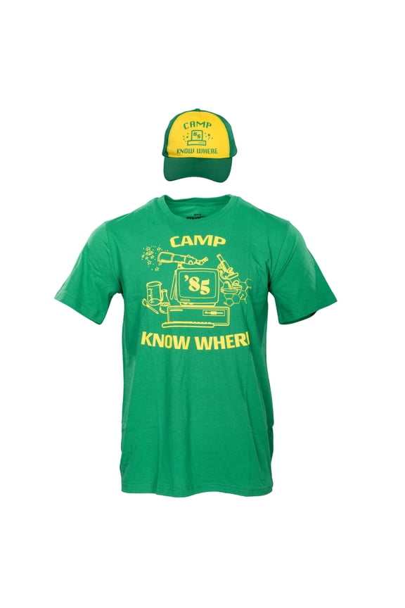 Stranger Things Dustin Camp Know Where Adult Halloween Costume T-Shirt and Hat Set Cosplay