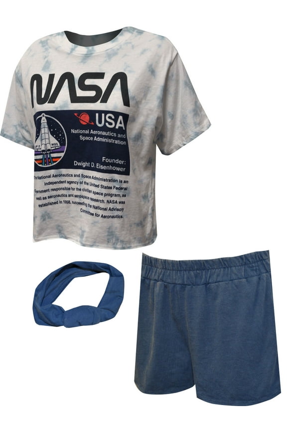 Womens NASA Tie Dye Intentionally Distressed Pajamas with Headband (X-Large)