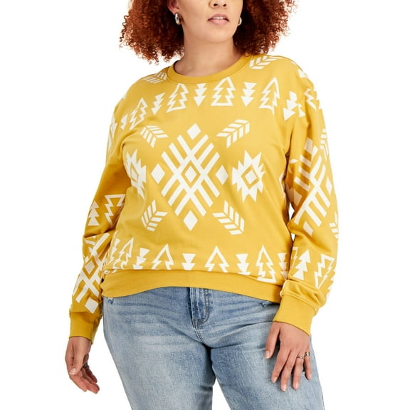 Mad Engine Womens Trendy Plus Size Aztec Sweatshirts, Yellow, 3X