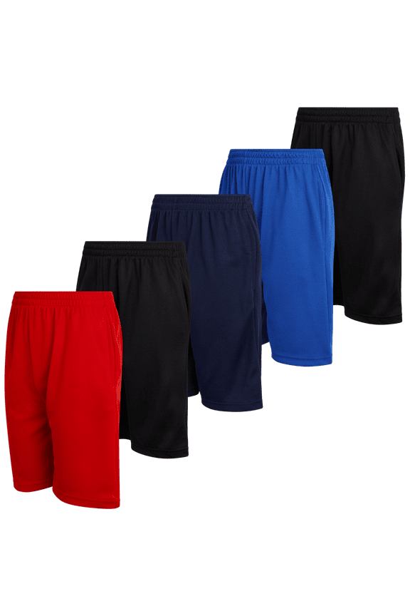 Boys' 5 Pack Mesh Lightweight Active Performance Solid Basketball Shorts with Pockets (Size: 8-18)