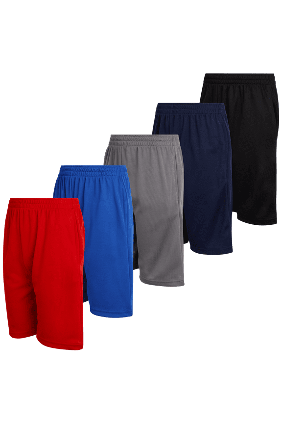 Boys' 5 Pack Mesh Lightweight Active Performance Solid Basketball Shorts with Pockets (Size: 8-18)