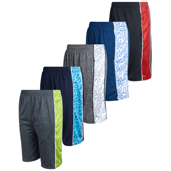 Mad Game Boys Active Shorts Mesh Lightweight Performance Solid Basketball Shorts with Pockets 5 Pack, Size 12/14, Black/Grey/Charcoal/Navy/Royal