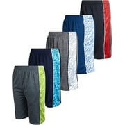 Mad Game Boys Active Shorts Mesh Lightweight Performance Solid Basketball Shorts with Pockets 5 Pack, Size 8/10, Black/Grey/Charcoal/Navy/Royal