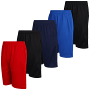 Mad Game Boys Active Shorts Mesh Lightweight Performance Solid Basketball Shorts with Pockets 5 Pack, Size 8-10, Black/Black/Red/Royal/Navy