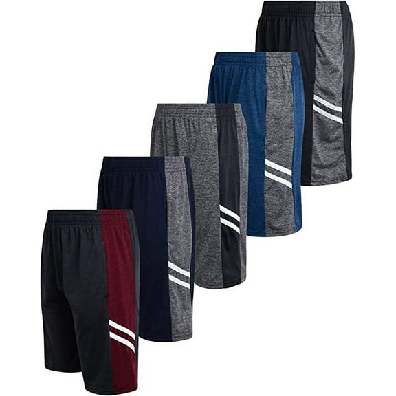 Mad Game Boys' 5 Pack Mesh Lightweight Active Performance Solid Basketball Shorts with Pockets (Size: 8-18)