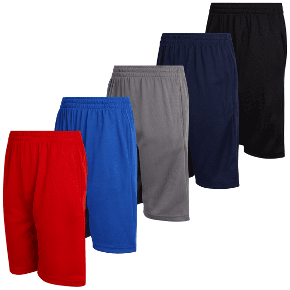 Mad Game Boys' 5 Pack Mesh Lightweight Active Performance Solid Basketball Shorts with Pockets (Size: 8-18)
