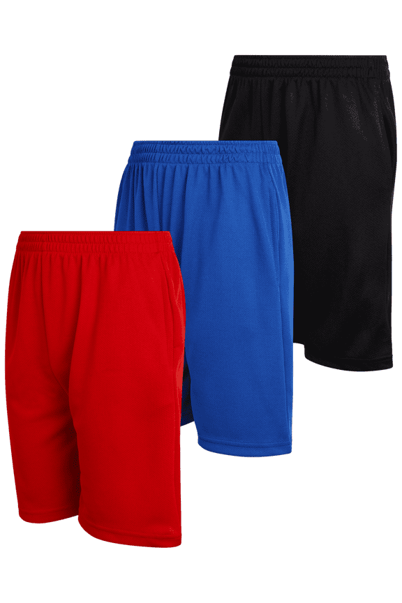 Boys Active Shorts - 3 Pack Lightweight Performance Mesh Basketball Shorts (8-18)