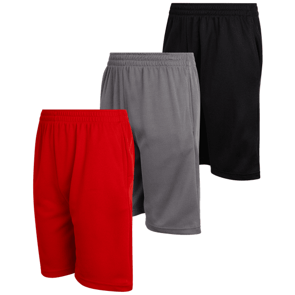Mad Game Boys Active Shorts - 3 Pack Lightweight Performance Mesh Basketball Shorts (8-18)