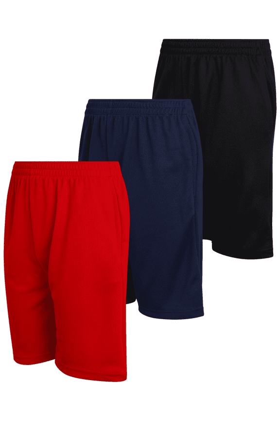 Boys Active Shorts - 3 Pack Lightweight Performance Mesh Basketball Shorts (8-18)