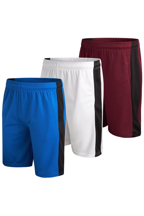 Men's Active Shorts - 3 Pack Athletic Quick Dry Gym Basketball Shorts with Side Pockets and Drawstring (Sizes: S-XL)