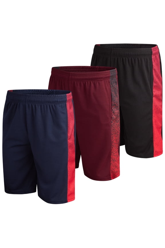 Men's Active Shorts - 3 Pack Athletic Quick Dry Gym Basketball Shorts with Side Pockets and Drawstring (Sizes: S-XL)
