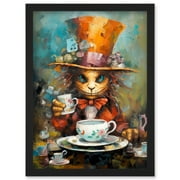 Mad Hatter Animal Tea Party Fantasy Portrait Artwork Framed Wall Art Print A4