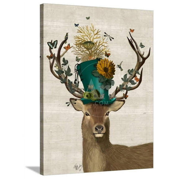 Mad Hatter Deer, Animals Stretched Canvas Wall Art by Fab Funky Sold by Art.Com