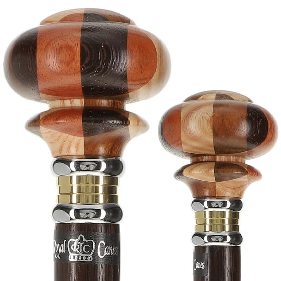 Royal RC Canes Mad Hatter Exotic Inlaid Knob Handle wedge Wood Shaft 37" Designer Walking Cane Handcrafted Canes for Women, Canes for Men, Premium 18mm Tip, Unique Walking Stick for Men and Women