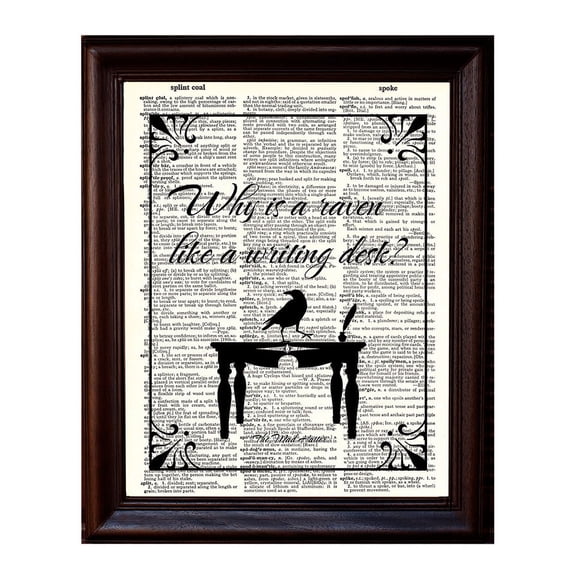 Mad Hatter Raven Quote - Dictionary Art Print Printed On Authentic Vintage Dictionary Book Page - 8 x 10.5