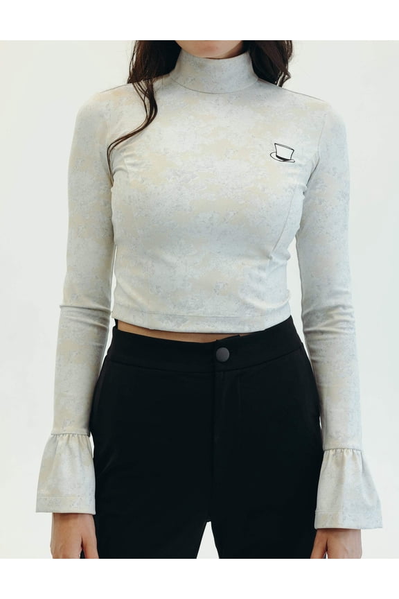 Long-Sleeved Lace Print Athleisure White, Mad Hatter Top (Women's)