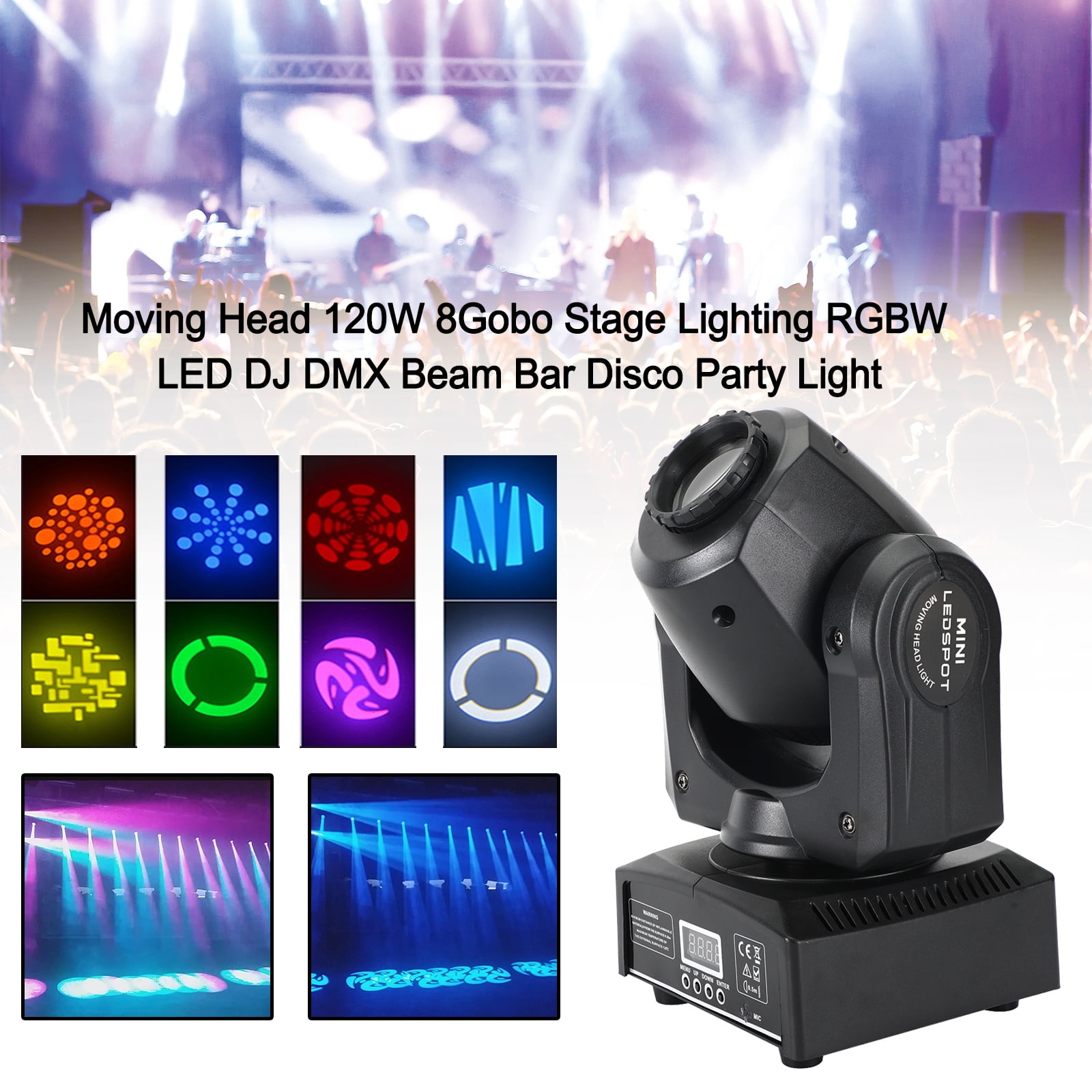 Mad Hornets Moving Head 120W 8Gobo Stage Lighting RGBW LED DJ DMX Beam Bar Disco Party Light