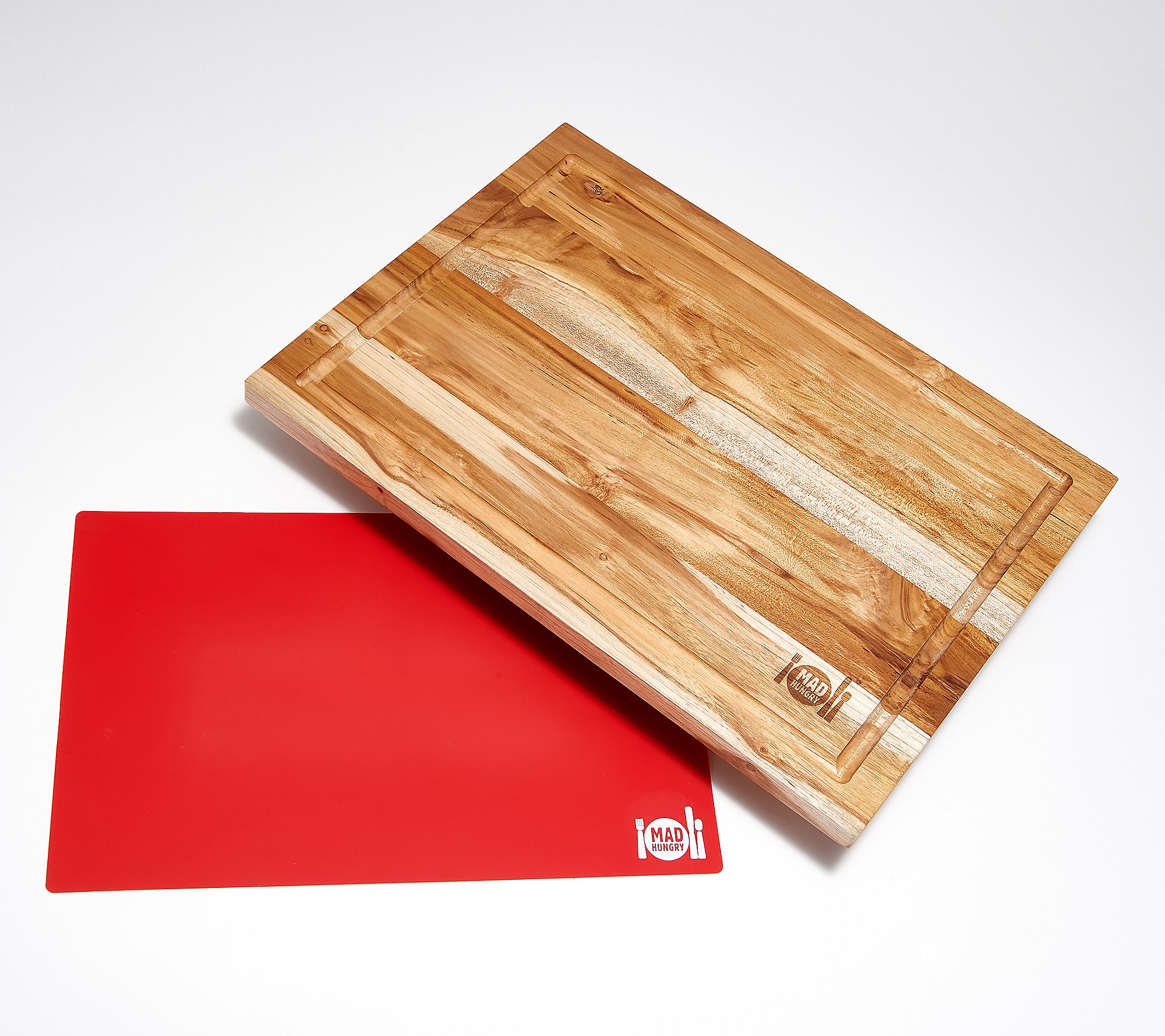 Mad Hungry Teakwood Cutting Board with Silicone Inserts K51329 Used 
