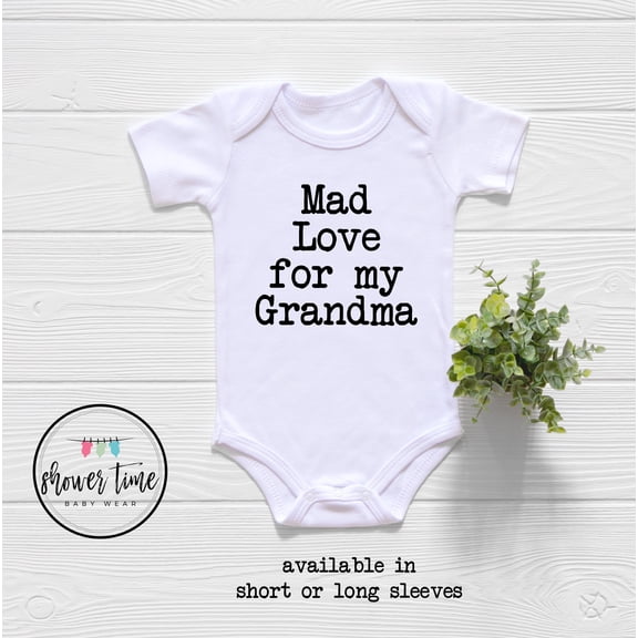 Mad Love For Grandma Baby Onesie - Cute Grandmother Bodysuit - I Love My Grandma Baby Onesie Cool Baby Clothing, BABY BODYSUIT LAT 4424