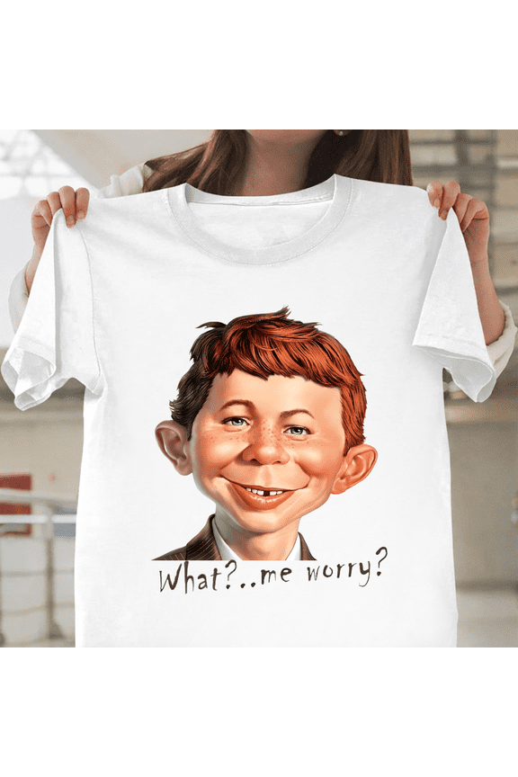 Mad Magazine Alfred E Neuman What Me Worry Funny Cartoon Unisex T-Shirt, for men & women, up to size 5XL.