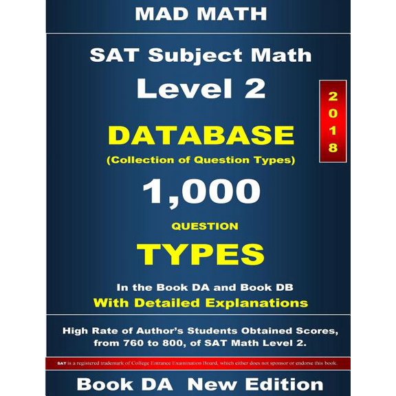 Mad Math Test Preparation: 2018 SAT Subject Math Level 2 Book DA (Paperback)