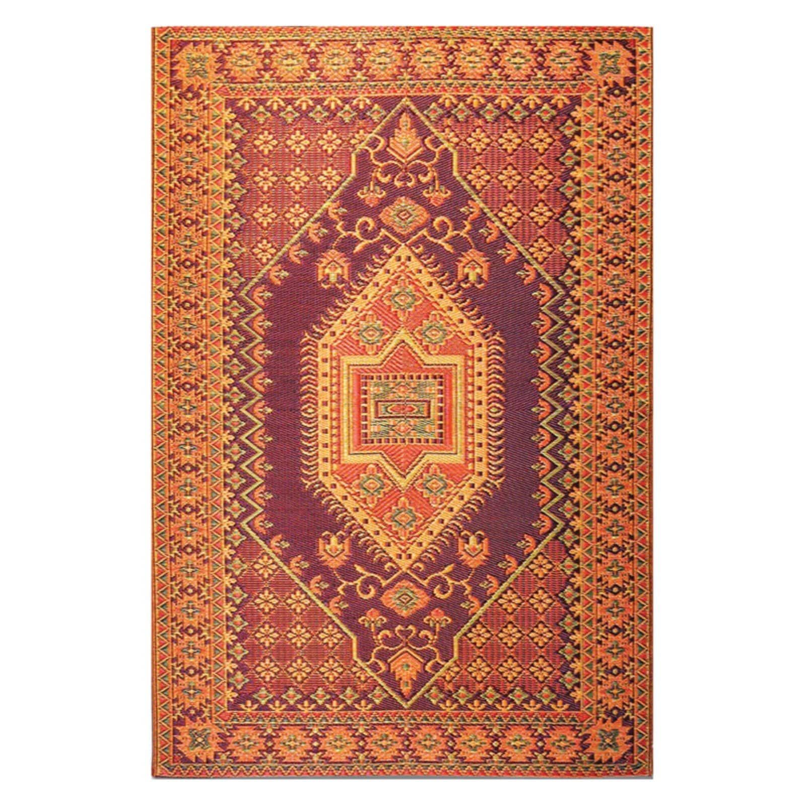 Rust and Black Oriental Reversible Synthetic Rug 5'x8'