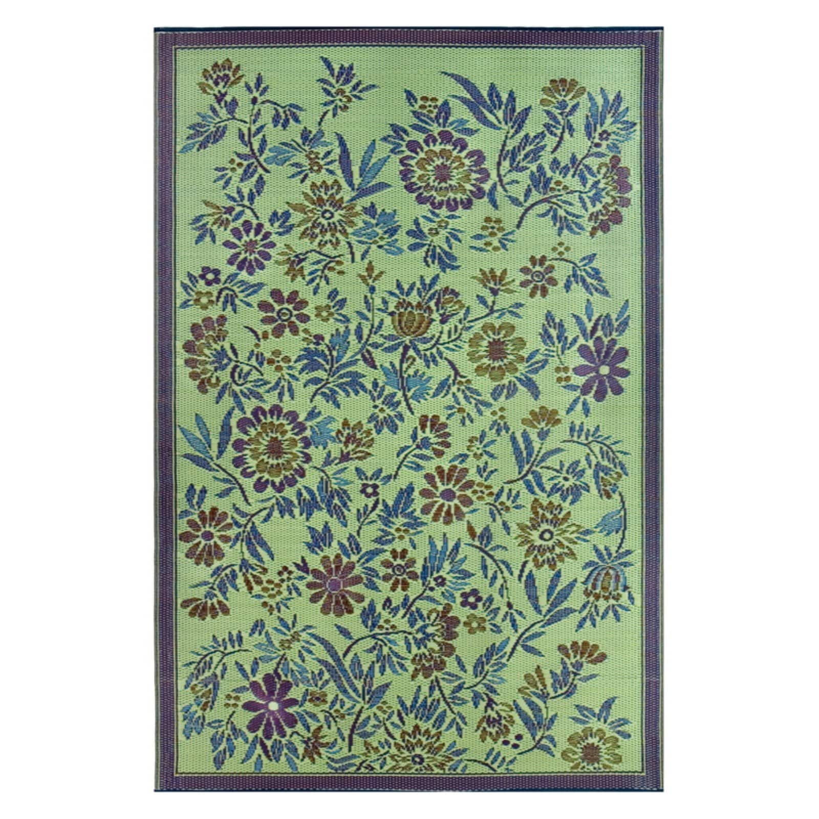 Eggplant and Blue Floral Reversible 6' x 9' Outdoor Rug