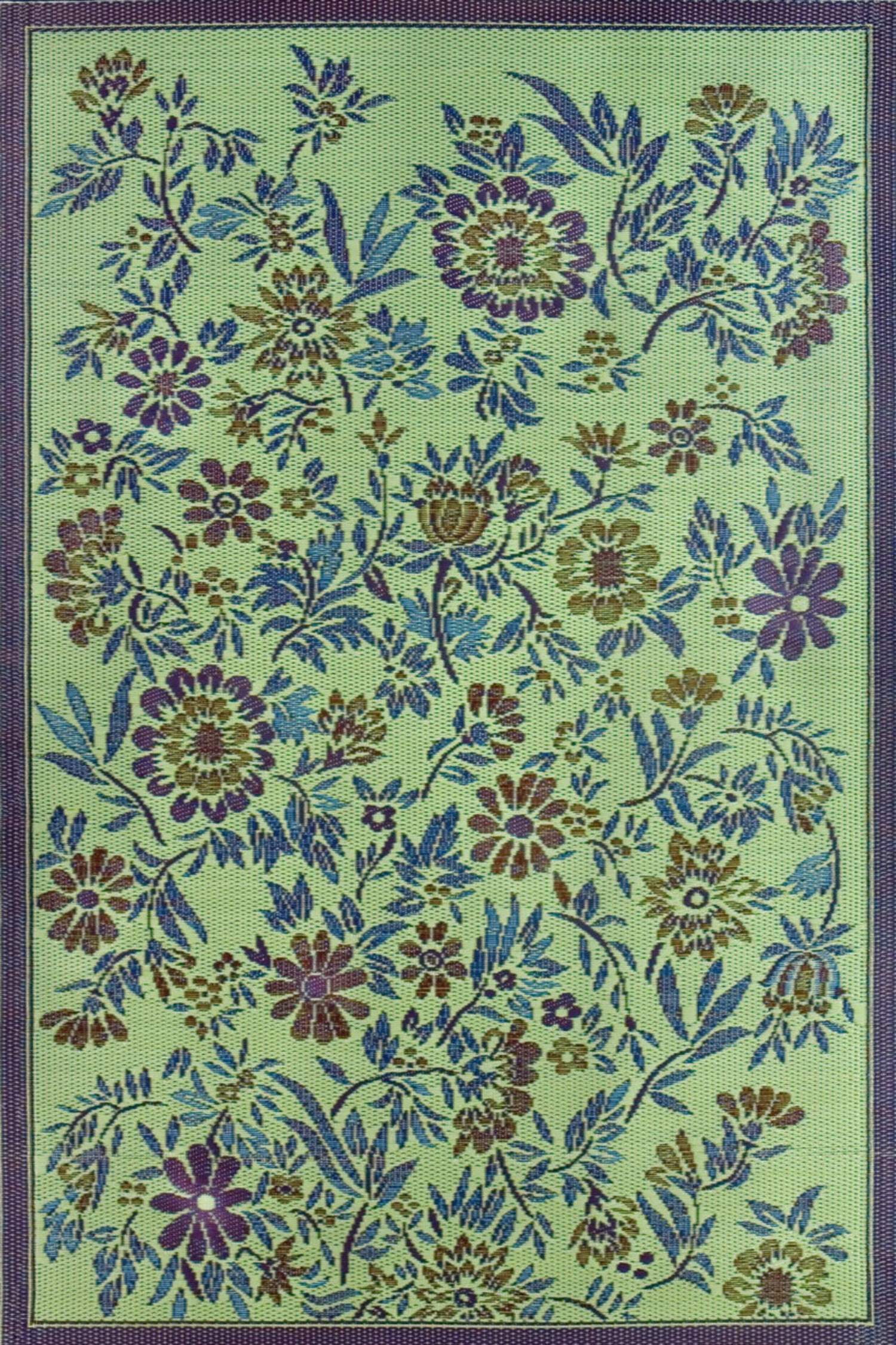 Eggplant and Green Reversible Floral Outdoor Rug, 4' x 6'