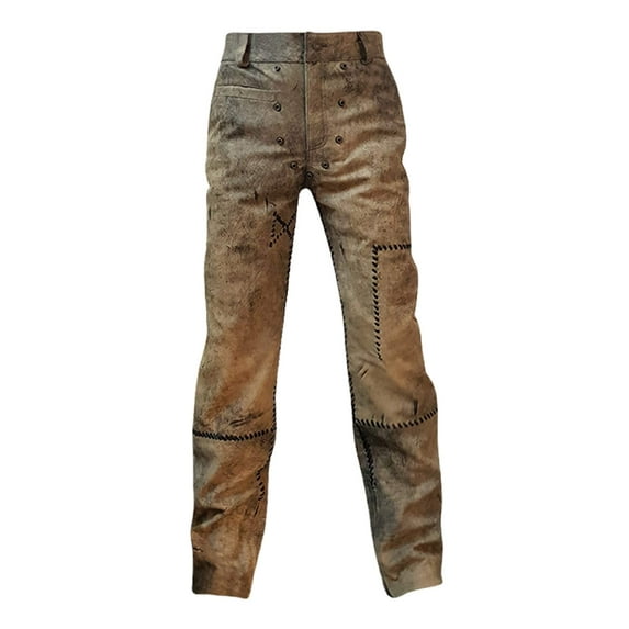 Mad Max Fury Road Motorcycle Biker Distressed Brown Leather Jeans Pants for Mens