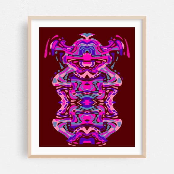 Mad Pink - Digital Art Psychedelic Modern Art Abstract Surrealism Pattern Geometric Oak Framed Wall Art Print 8 x 10 inches