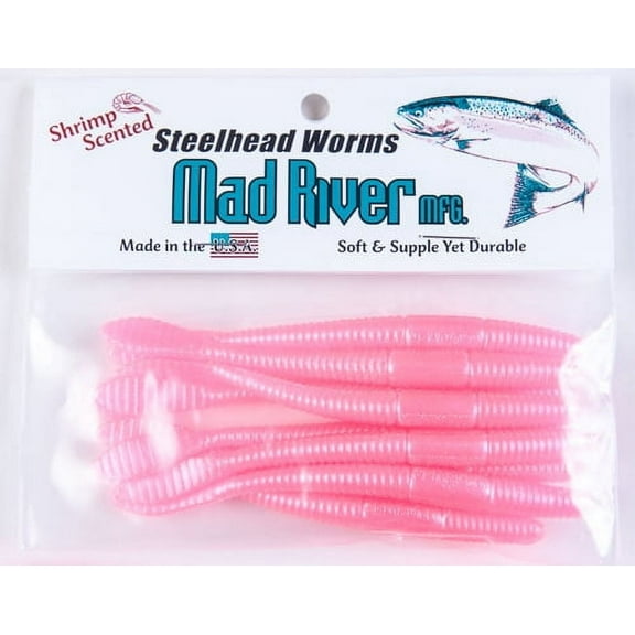 Mad River Steelhead Worms Pink Pearl 4", Soft Baits