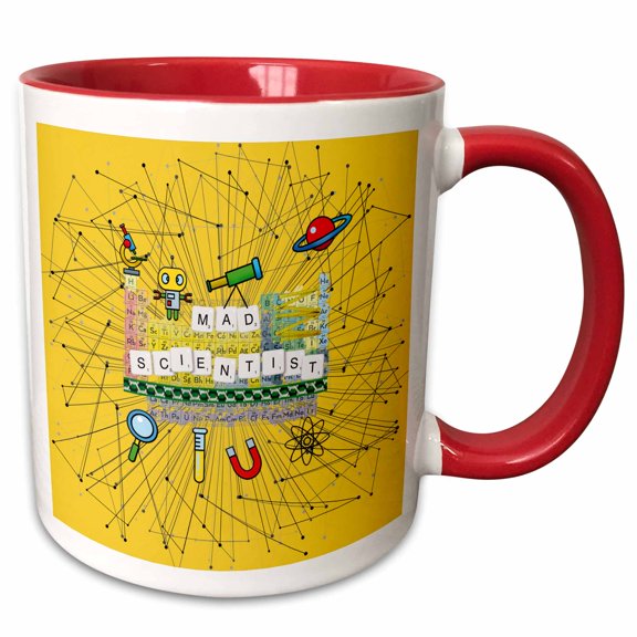 3drose, Mad Scientist, Microscope, Robot, Telescope, Planet, Atom, and Magnet, 15oz Two-tone Red Mug