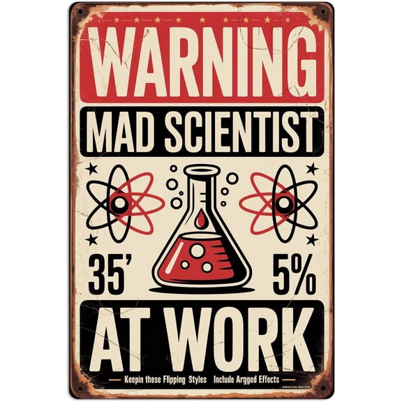 Mad Scientist At Work Metal sign Funny Mad Scientist Aluminum Metal Signs for Garden, Yard, Porch, Home Bedroom, Kitchen Decor 8 X 12 inch, Weather Resistant, Waterproof, Durable Ink, Easy to Mount