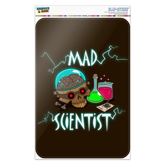 Mad Scientist with Beakers Brain Home Business Office Sign - Window Sticker - 6" x 9" (15.2cm x 22.9cm)