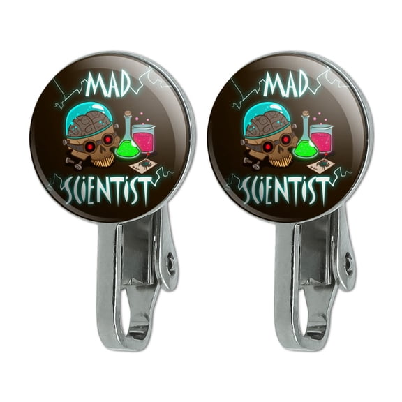 Mad Scientist with Beakers Brain Novelty Clip-On Stud Earrings