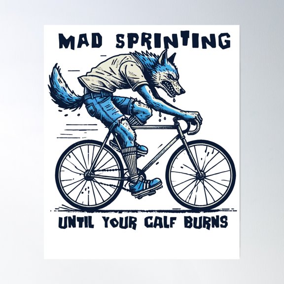 Mad Sprinting Bike Until Your Calves Burn Poster Wall Art, Modern Wall Decor, 12x18 UNFRAMED