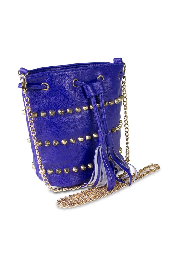 Studded Drawstring Crossbody Bag, Blue