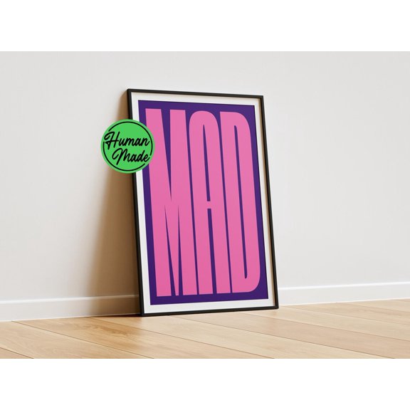 Mad Typography Poster, Bold Pink Purple Wall Art, Maximalist Print, Funky Statement Decor, Eclectic Home, Fun Bedroom Art