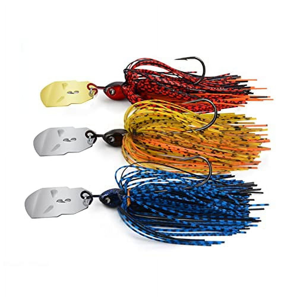 MadBite Bladed Jig Fishing Lures, 3 pc Multi-Color Kits, Irresistible  Vibrating Action, Sticky-Sharp Heavy-Wire Needle Point Hooks, Popular 3/8  oz Sizes, Includes Storage Box, Muddy Water 