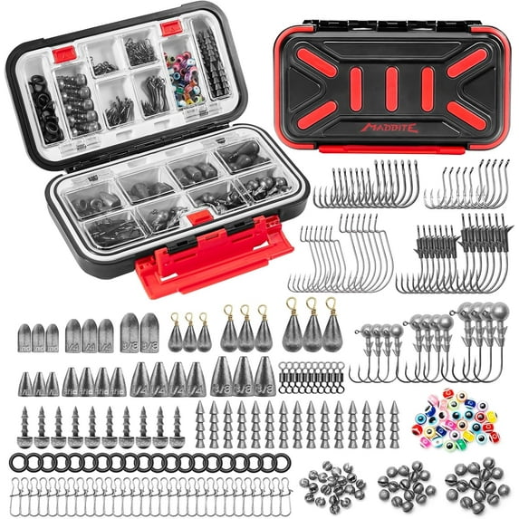 MadBite by KastKing 265pcs Compact Fishing Tackle Kit - Freshwater Hooks, Weights, Bobbers in Tackle Box, Fishing Gear Set