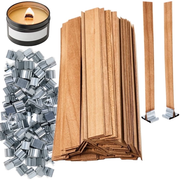MadMedic 5 Inch Natural Wood Candle Wicks with Wick Holders Metal Clips 100 Count