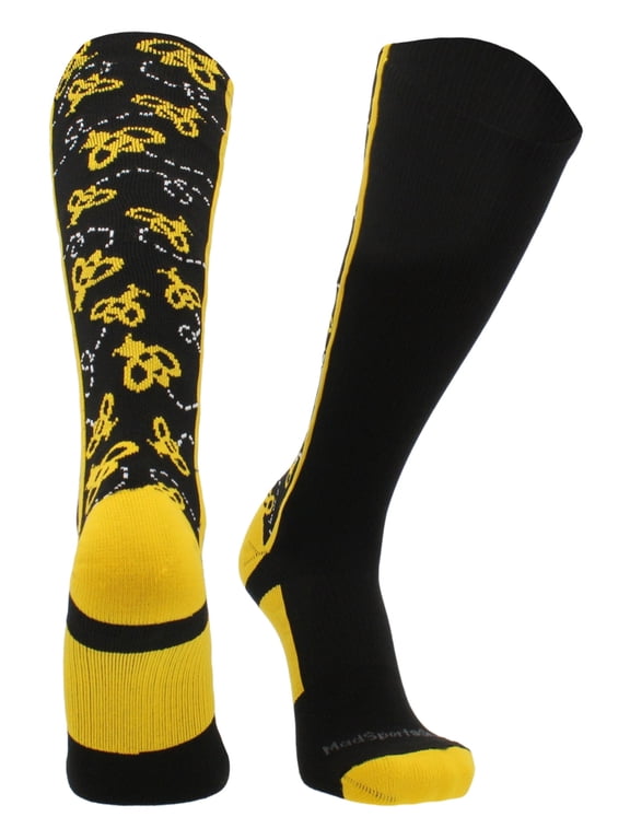 Crazy Socks with Bumble Bees Over the Calf (Black/Gold, Medium)