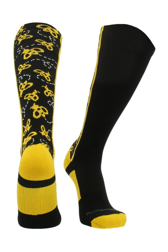 Crazy Socks with Bumble Bees Over the Calf (Black/Gold, Medium)